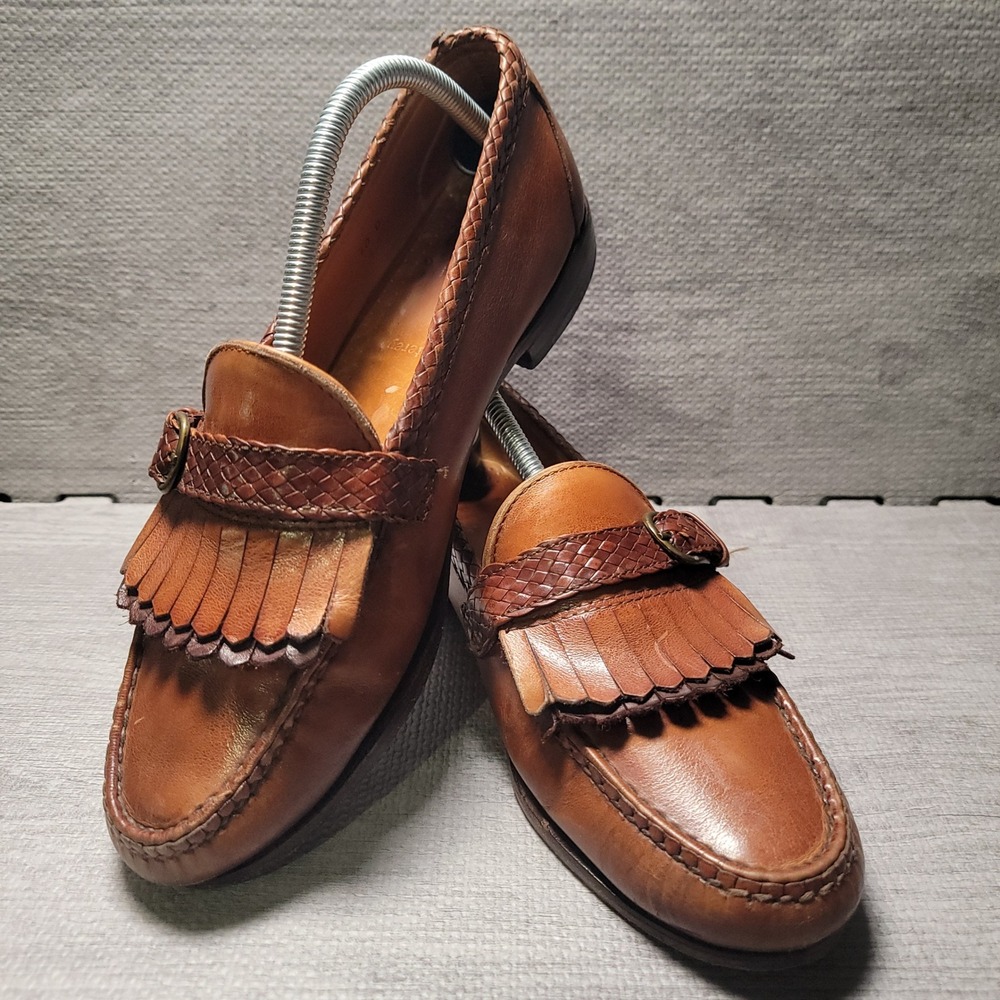 Allen Edmonds Monterey Loafers Mens 10D Brown Leather Kiltie Woven Buckle Dress